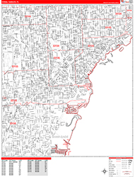 Coral Gables Wall Map Zip Code Red Line Style 2026